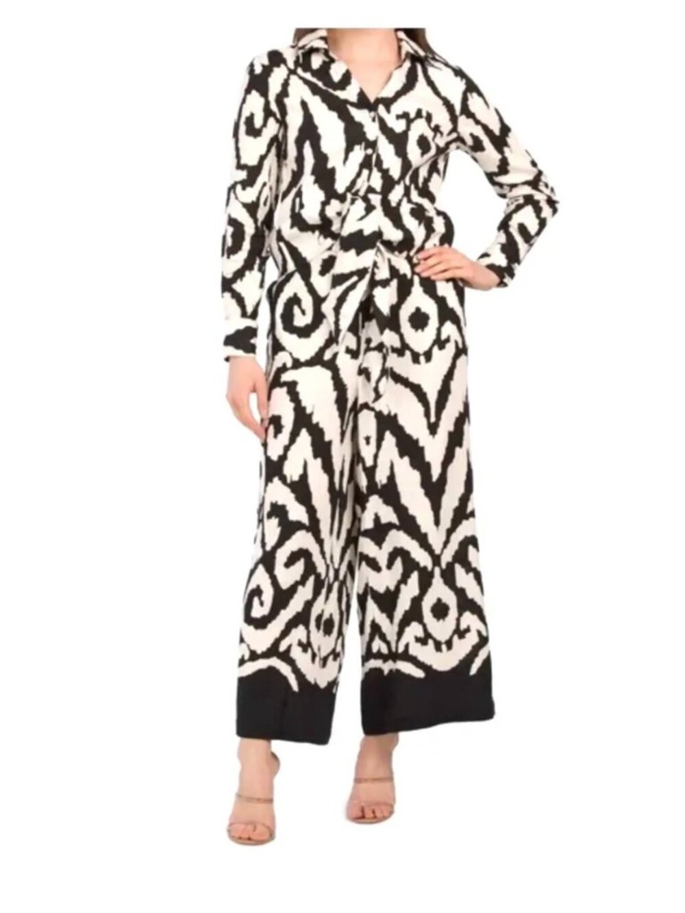 RACHEL ZOE 2 Piece Linen Blend Black White Damask Print Pant Set M/L - Picture 10 of 10